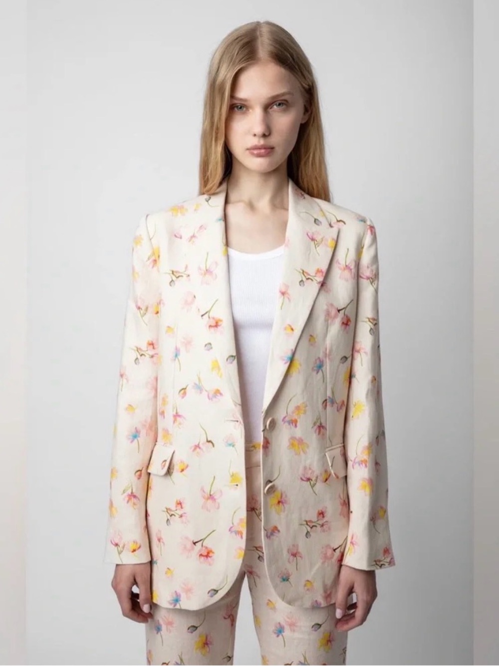 Zadig & Voltaire Vegy Linen Blazer Floral Print Cream Blazer FR 38/US 6 or Med.